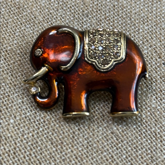 fashion jewelry Jewelry - Fashion Jewelry Amber-Brown Enamel Elephant Brooch with Gold Accents